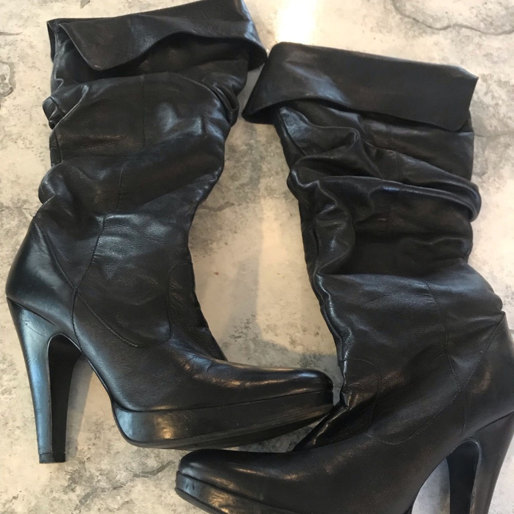 Buttery soft black leather high heel boots